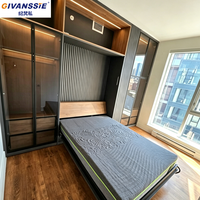 Armoire murale moderne de luxe Queen, pliable verticalement, gain de place, multifonctionnelle, en bois de pin, avec rangement assorti