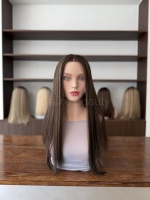 Perruque juive en dentelle suisse avec ligne de cheveux naturelle, couleur avec mèches, perruque casher à cuticules alignées