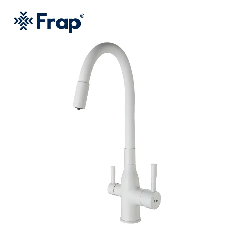 Frap New White 2 Handle Kitchen And Bathroom Tap Head Faucets Pure Water Hot Cold Water Brass Kitchen Faucet F4396-8