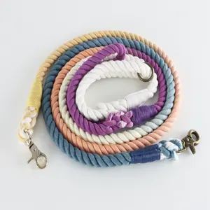 Personalized Cotton Rainbow Rope Dog Leash Pet Traction Rope With Comfortable Padded Handle