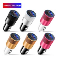 Cargador de Coche USB de 2 Puertos con Carga Rápida QC3.0 PD de 15 W y 3.1 A, Adaptador Tipo C, Cargador de Teléfono Móvil USB-A
