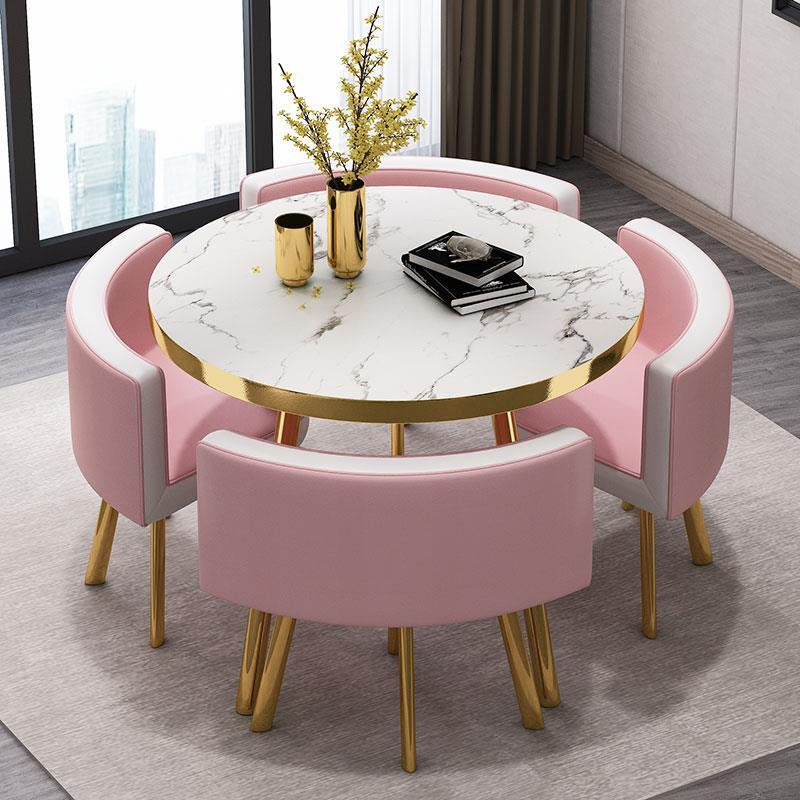 Rose 1 table 4 chaises peau poudrée