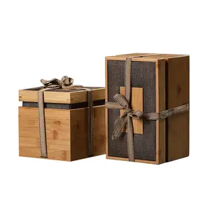 luxury watch box for men bamboo wooden engraved logo gift package box