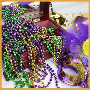 Collar de Cuentas Redondas Metálicas DAMAI en Morado, Dorado y Verde para Fiesta de Mardi Gras, Collar Colorido para Carnaval y Accesorios de Fotografía - Product Image 2