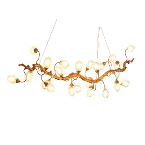 HITECDAD Luxury Modern Art Glass Long Chandeliers Ceiling Lighting Crystal Light Antique Fruit Brass Chandelier