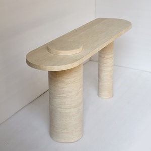 Table <span class=keywords><strong>console</strong></span> de luxe personnalisée en travertin beige minimaliste style italien salon moderne longue <span class=keywords><strong>console</strong></span> en pierre naturelle pour les couloirs - Product Image 3