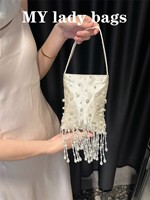 Pochette de Soirée de Luxe pour Femme en Satin Perlé avec Pompon, Sac à Main Tendance pour Mariage, Fête, Banquet, Cadeau d'Anniversaire