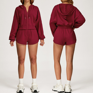 Conjunto de Sudadera con Capucha Térmica de Algodón de Moda, Talla Grande, para Exteriores, 5 Colores, con Cierre, Estilo Corsé, para Yoga, Deportivo, Cálido, con Patrón Sólido - Product Image 1