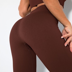 Custom Logo <strong>Ribbed</strong> Seamless Leggings Pants Women High Waisted Tummy Control Butt Lift Workout Leggings Yoga Athletic Wear <strong>Tights</strong> - Product Image 3
