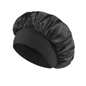 Wholesale Wide Band Bonnet Sleep Cap Elastic Curly <b>Wraps</b> Women Satin Turban for Hair Care - Product Image 1