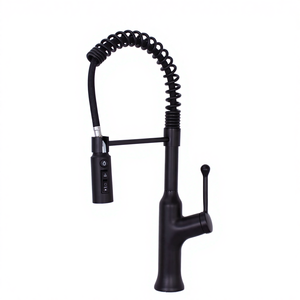 Robinet de cuisine moderne monocommande noir brossé en acier inoxydable, avec douchette extractible, pour cuisine gourmet, avec cartouche céramique, à ressort, pour hôtels - Product Image 4