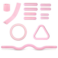 Ensemble d'équipements de Pilates rose : Cercle magique, bandes de résistance, bloc de yoga, ballon de massage, kit d'entraînement à domicile