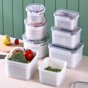 Cajas herméticas al por mayor para almacenamiento de alimentos en refrigerador, cajas para verduras y frutas frescas con cesta de drenaje - Product Image 1