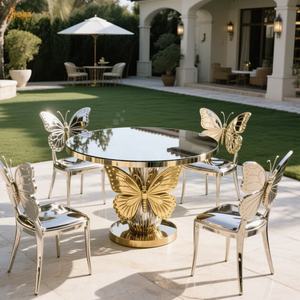 Hotel personalizado decoración pública grande oro mariposa patio arte escultura asiento tamaño real Acero inoxidable mariposa silla y Mesa - Product Image 3