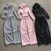 Ensemble jogging deux pièces en molleton pour femme, sweat à capuche zippé et pantalon, imprimé lettres, vêtements de sport décontractés, commandes en gros