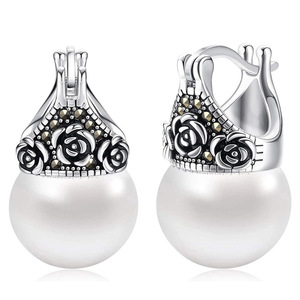 Orecchini con zirconi a forma di fiore di rosa per donna, eleganti gioielli di moda vintage - Product Image 1