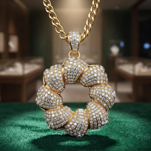 Estilo Hip Hop Moissanite Donut Circle Colgante Collar Iced Gold Plated 925 Sterling Silver Declaración Moda para hombres Aleación - Product Image 3