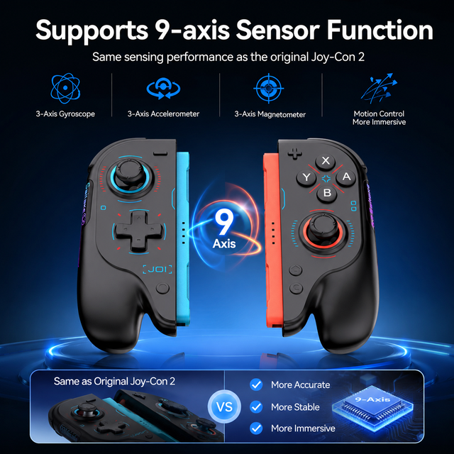 Game Controller for Switch 2, Ergonomic Grip Anti-Slip, Mechanical Buttons, TMR Joystick, RGB Side Light Gaming Joypad