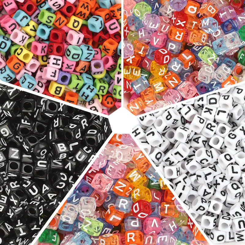 100pcs/bag Acrylic Square Mixed Color Alphabet Beads 6mm Large Hole Beads DIY Beading Materials