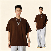 T-shirt en coton à fibres longues 255G pour homme, manches courtes, col rond, coupe ample, uni, tricot haute densité, haut décontracté d'été, vente en gros