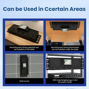 Regleta de alimentación Icegalax para montaje en rack, 5 tomas, 15A, con protección contra sobretensiones, cable de 34 pies, color negro - Product Image 4