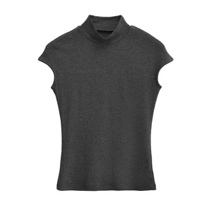 Liu Ming New Arrival 2024 Spring Summer <strong>Women</strong> <strong>s</strong> Sleeveless Turtleneck Stretch Slim Fit Short Sleeve Causal Basics <strong>T</strong> <strong>Shirts</strong> - Product Image 2