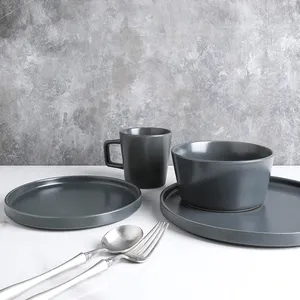 Набор столовой посуды матового серого цвета, столовая посуда для 4 или 6, 16, 24 шт.