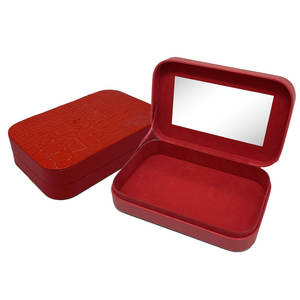 Boîte de rangement de bureau en cuir haute capacité, étui à maquillage carré étanche avec miroir, nouveau organisateur de bureau pour bijoux - Product Image 1