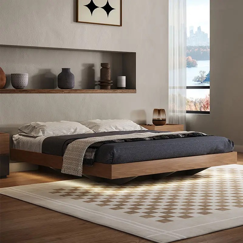 キングサイズをカスタマイズ日本のプラットフォーム寝室家具収納木製ベッドベースホテル畳ダブルベッド