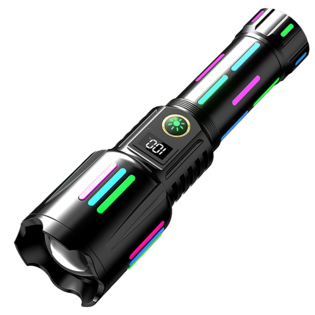 2024 Super Bright Flashlight With Luminous Strips 30W LED USB C Charging 5 Modes Zoomable 30000 Lumens Outdoor Emergency Torch