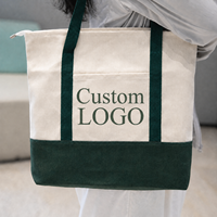 Sac fourre-tout en toile de bateau de nouvelle conception avec poche, fermeture éclair supérieure, grande capacité, réutilisable, sac fourre-tout en coton personnalisé