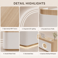 Bureau de réception carré moderne en MDF crème avec base lumineuse LED et armoire de rangement pour salon, spa ou bureau