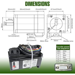 มอเตอร์ Nema24 3N วงปิดมอเตอร์88มม. ไดรเวอร์ไฮบริด5A 24-50V DC 60x60x88มม. เซอร์โว3NM - Product Image 5