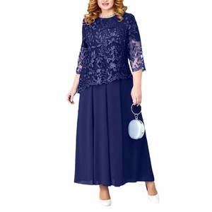 Vestido Midi Formal de Gasa con Bordado Floral y Encaje para Mujer Talla Grande, Manga 3/4 - Product Image 3
