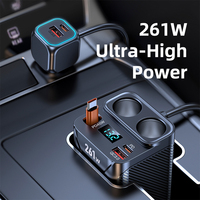 261W Pengisi Daya Mobil 7-in-1 dengan Kabel Ekstensi 1 meter, Port PD Ganda & 2QC3.0, Kompatibel dengan Laptop, Ramah Lingkungan
