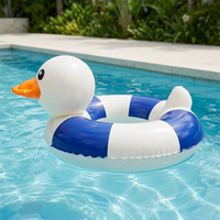 Bouée de bain gonflable en PVC pour bébé, motif canard rayé bleu et blanc, jouet de piscine et de plage pour nourrisson