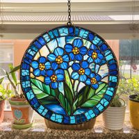 Ornement mural suspendu pour fenêtre, attrape-soleil rond en acrylique 2D imprimé UV et gravé au laser, motif floral bleu, décoration intérieure