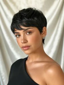 Vorgefertigte Emily Kurze Pixie-Cut Perücke aus Echthaar, Gebrauchsfertige Brasilianische Echthaarperücken für Frauen in Schwarz, Braun, Rot - Product Image 2