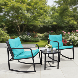 Juego de Bistró de 3 Piezas con Muebles de Mimbre y Estructura Metálica para Patio, Terraza o Porche, con Sillas y Mesa de Centro de Vidrio, Venta al Por Mayor - Product Image 1
