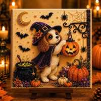 Peinture Diamant DIY 30x30CM avec Cadre, Motif Citrouille et Fantôme d'Halloween, Perles Diamantées, Ornement Mural ou de Bureau en Bois pour Fêtes