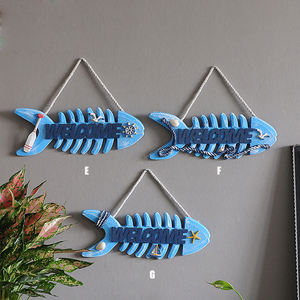 Plaque en arête de poisson méditerranéenne, panneau de bienvenue en bois pour la cour, décoration suspendue en bois traditionnelle pour l'entrée, décoration murale créative - Product Image 1