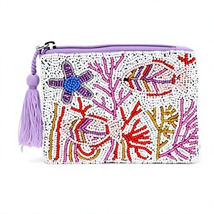 Beaded Bohemian <b>Coin</b> <b>Purse</b> With Zipper Closure And Tassel Handmade Floral Pattern Mini Size Unisex - Product Image 1