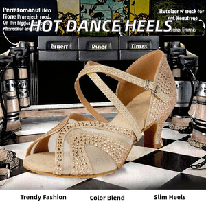 Nouvelles chaussures <span class=keywords><strong>de</strong></span> <span class=keywords><strong>danse</strong></span> latine pour femmes 5.5cm talon haut chaud Champagne <span class=keywords><strong>diamant</strong></span> Style fond souple sandales à talons hauts pour doublure en maille d'été - Product Image 2