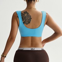 Soutien-gorge de sport à lacets, crop top à nouer devant, bleu clair, pour femme, vêtements de yoga, logo personnalisé, prix d'usine, vente en gros