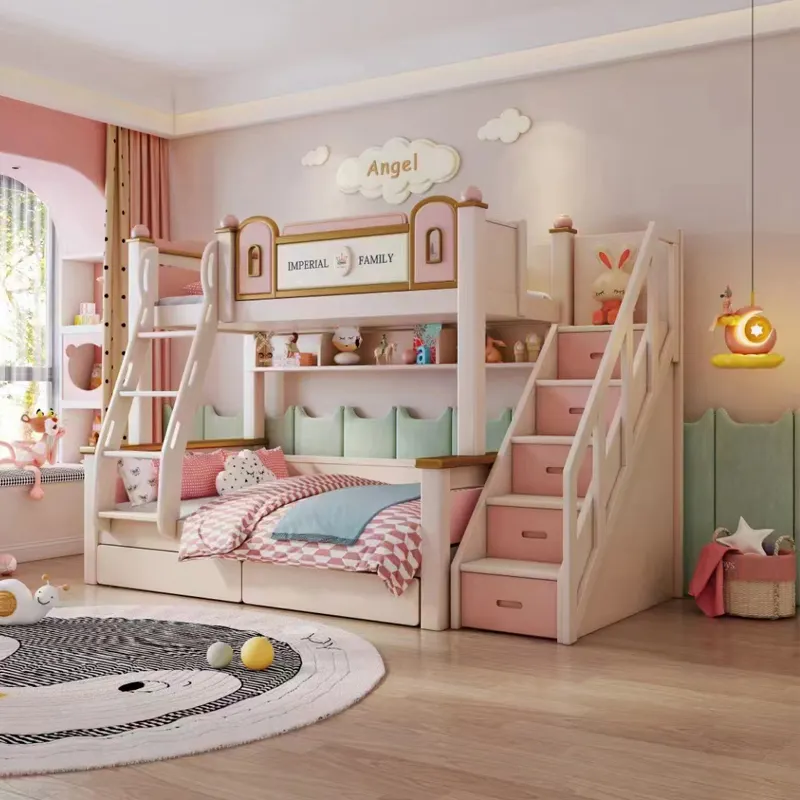 Pronto spedizione King Size In legno massello camera da letto per bambini Set letto a castello estraibile In Stock