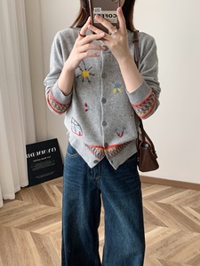 Áo Khoác Cardigan dệt kim cổ tròn sành điệu cho nữ Bộ áo len thường ngày vừa vặn màu trơn chống Đóng cọc dài trên đầu gối - Product Image 5