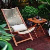 Kursi Santai Lipat Kayu Solid Anyaman Tali Tangan dengan Bantal untuk Balkon Ruang Tamu Relaksasi Dalam Ruangan