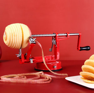 Éplucheur, trancheur et dénoyauteur manuel pour pommes et pommes de terre, en acier inoxydable, robuste, avec base à ventouse, écologique - Product Image 1