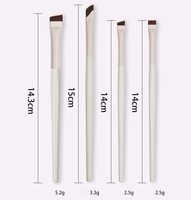 Pinceau de maquillage pour eye-liner et sourcils, à poils végétaliens, manche en bois, ultra fin, incliné, plat, à angle fin, beige, pour commande en gros et en lots mixtes, prêt à expédier (RTS)