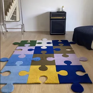 Additional Elements Puzzle Rug Cut Shape Vibrant Colorful Jigsaw Mat Children Home Interior Decor Custom Tuftd Carpet